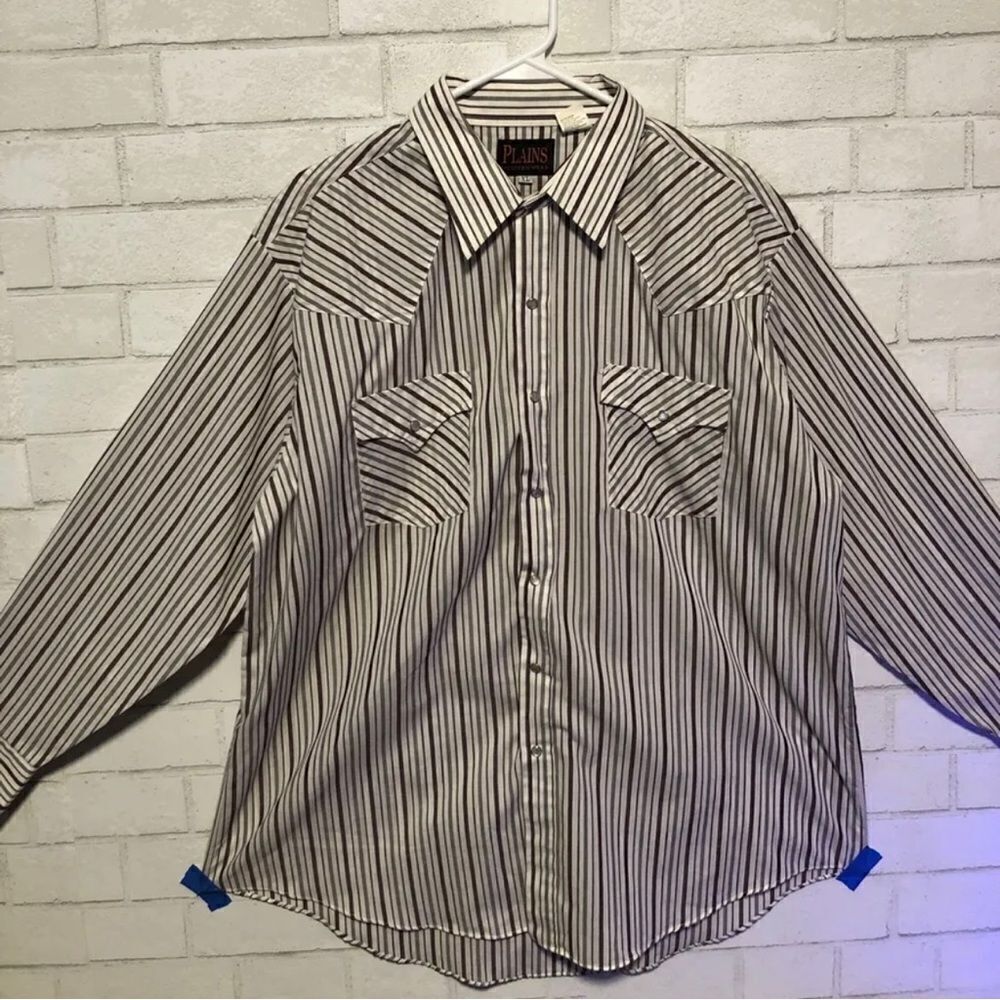 Plains Western Wear Shirt Adult XL Striped Pearl Snap Button Up Long Sleeve Mens